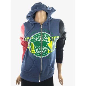 University of Today Hooded Jacket Blue/Pink/Gray Zip Front Petite Small Cotton